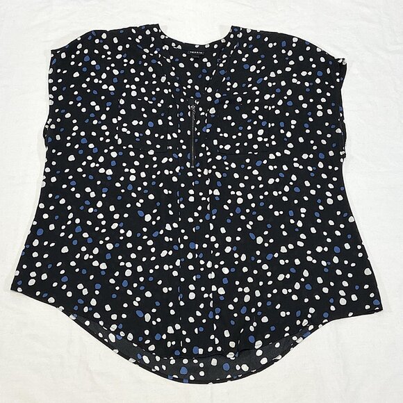 Torrid Sleeveless Zip V Neck Semi Sheer Polka Dot Top Black White Blue 1 - Picture 7 of 14